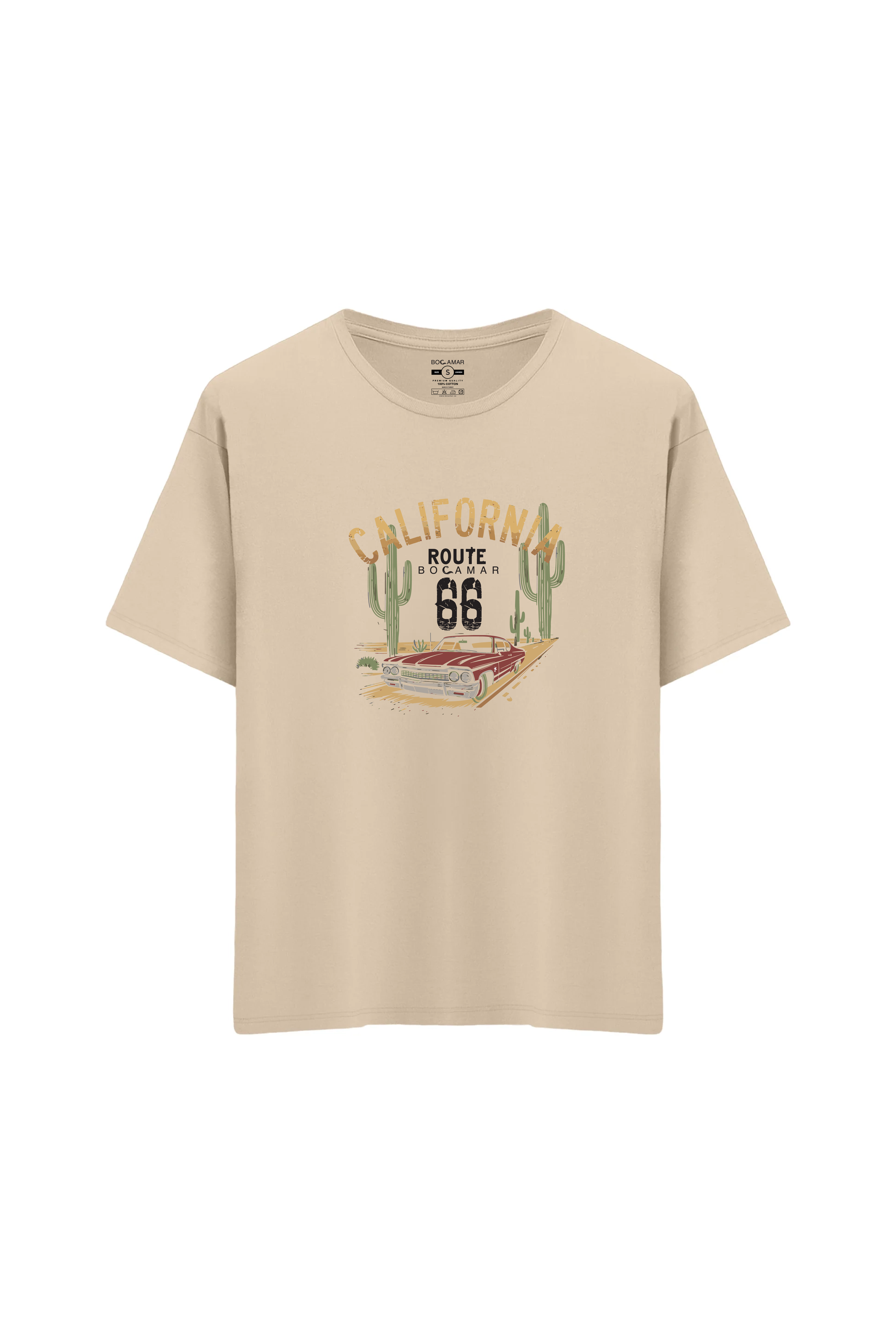 Oversize Unisex Bisiklet Yaka T-Shirt - KREM