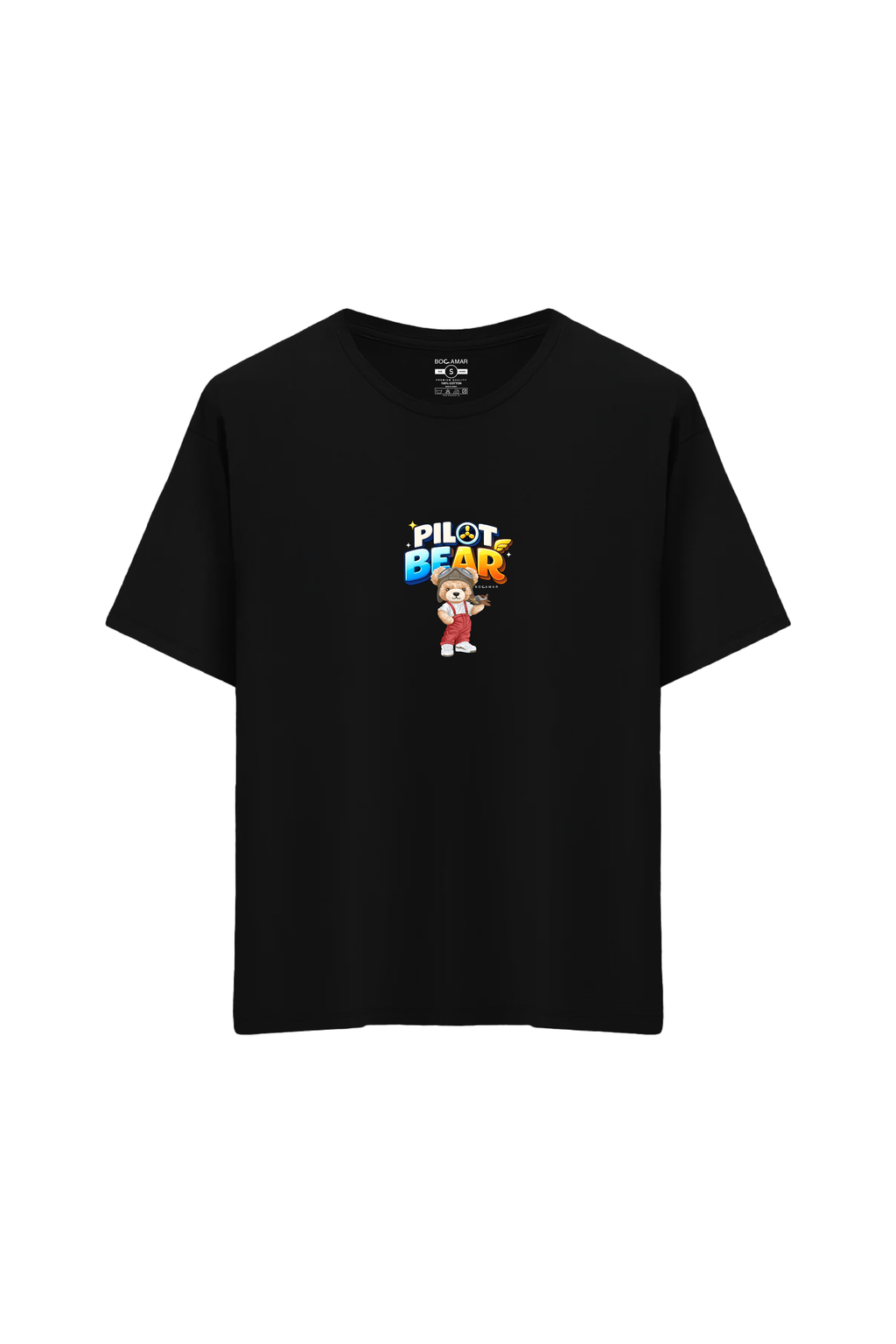 Ayı Baskılı Oversize Unisex Bisiklet Yaka T-Shirt - No.5