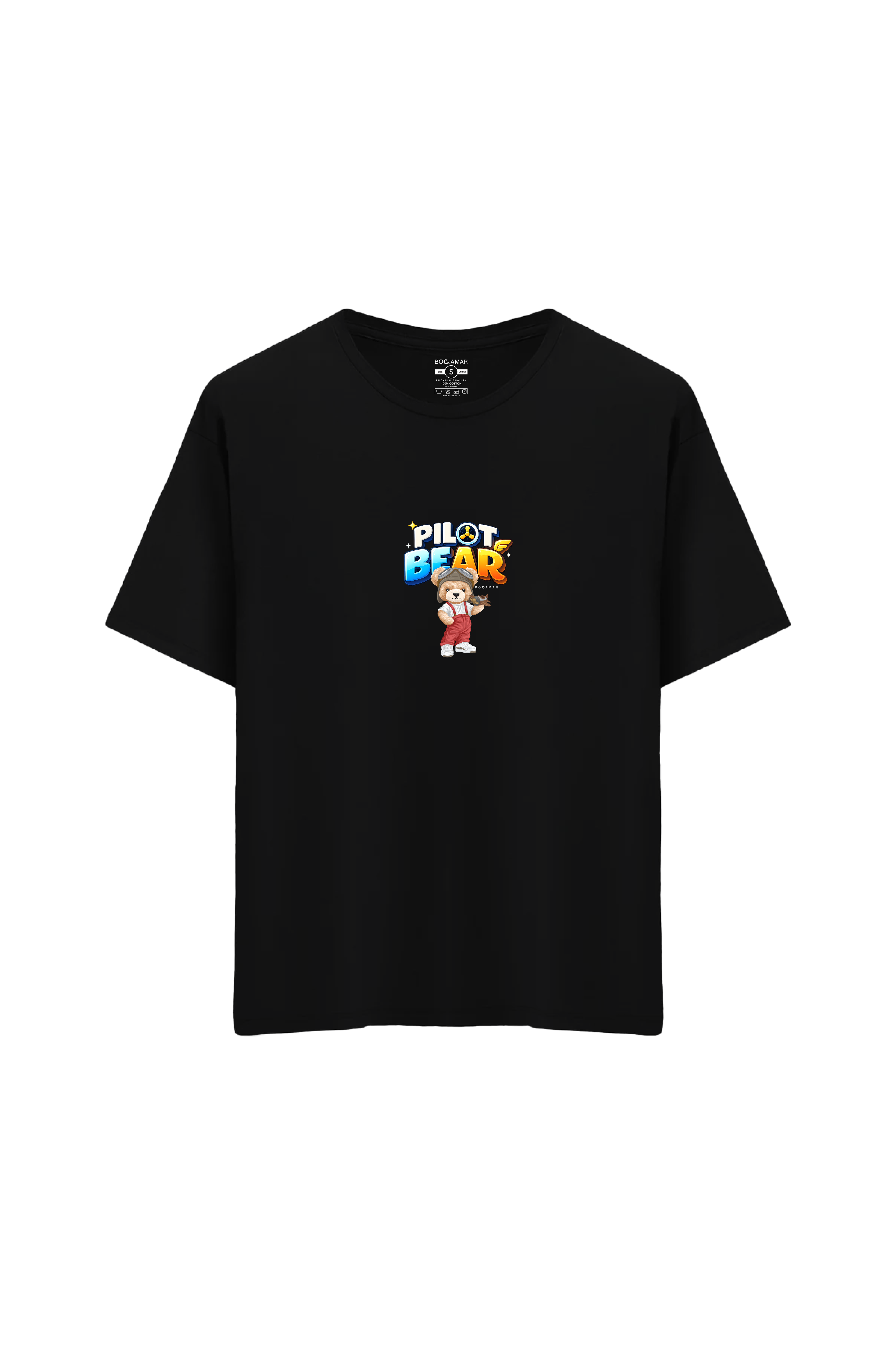 Ayı Baskılı Oversize Unisex Bisiklet Yaka T-Shirt - No.5