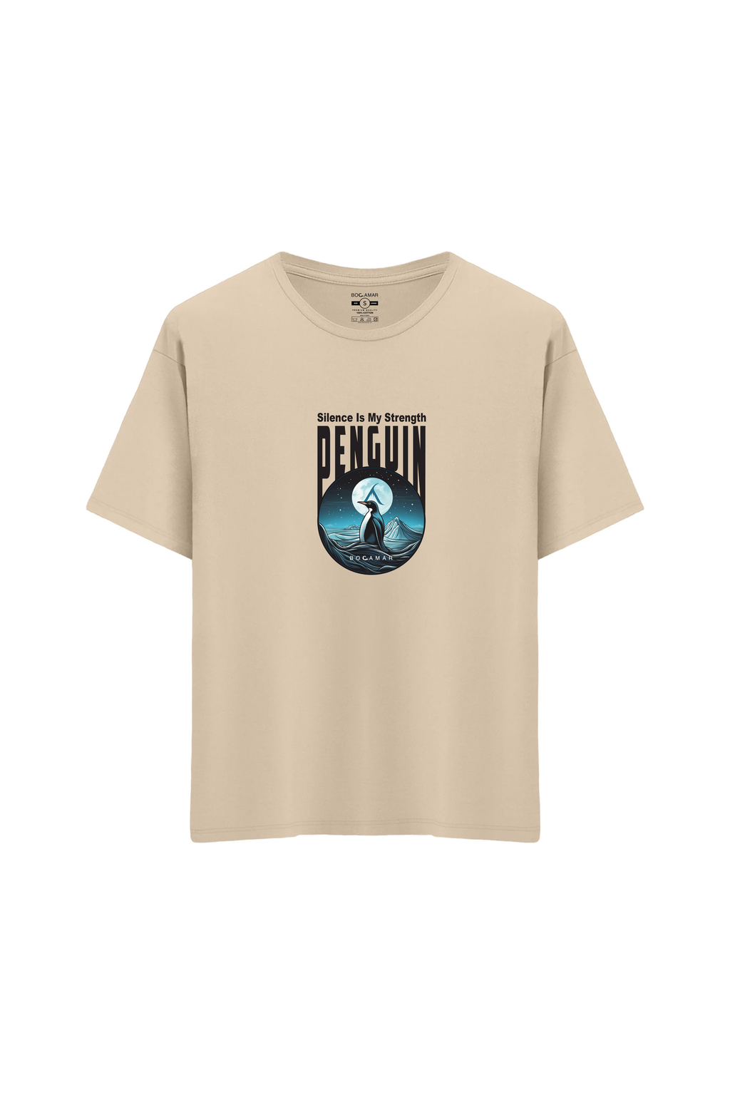 Oversize Unisex Bisiklet Yaka T-Shirt - KREM