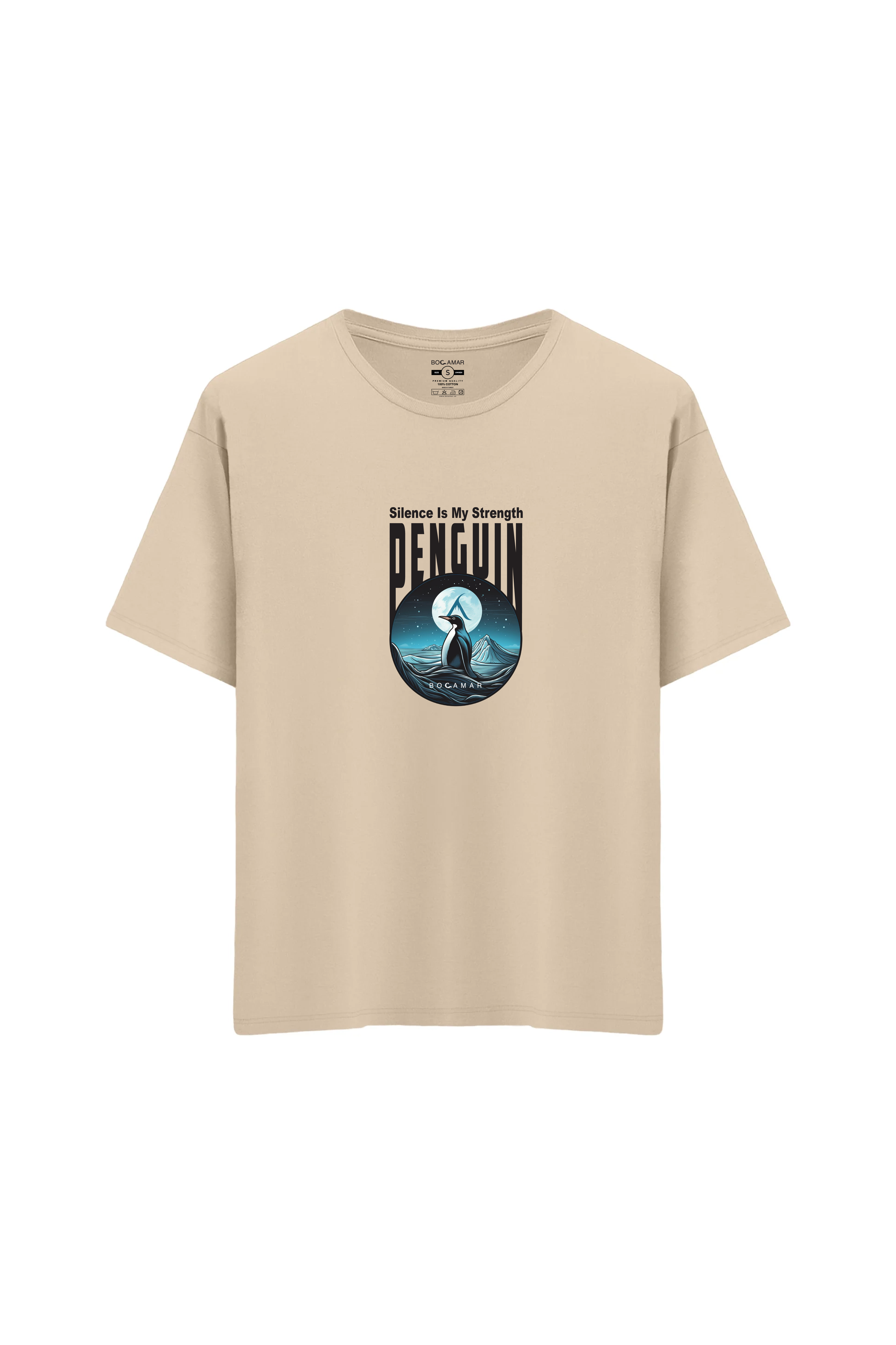 Oversize Unisex Bisiklet Yaka T-Shirt - KREM