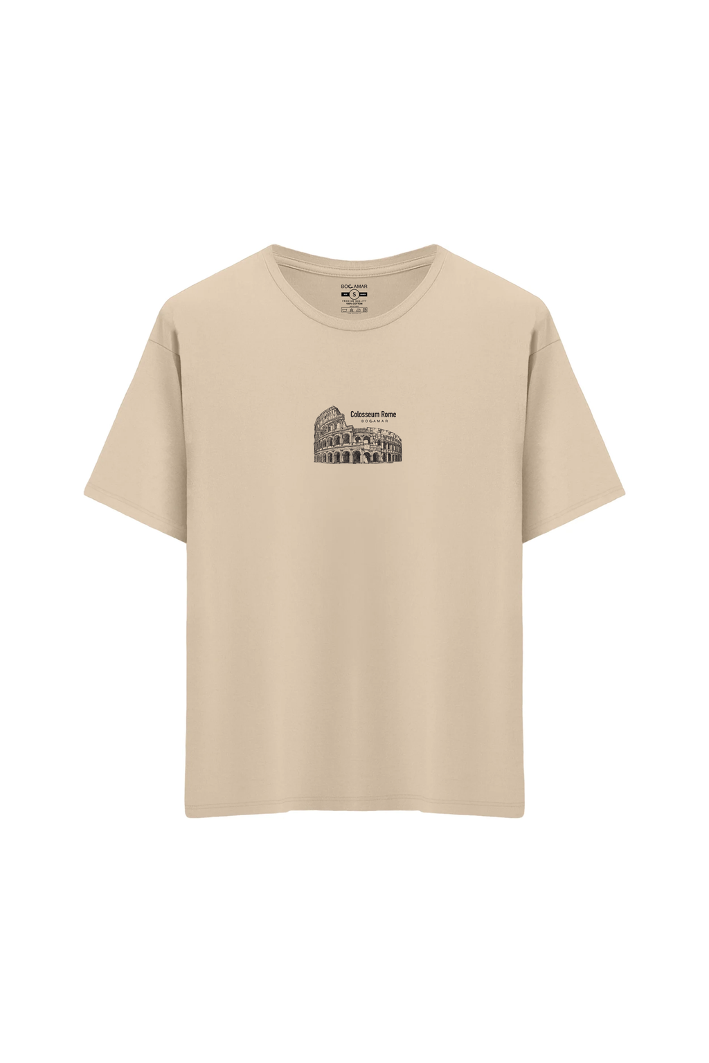 Oversize Unisex Bisiklet Yaka T-Shirt - KREM