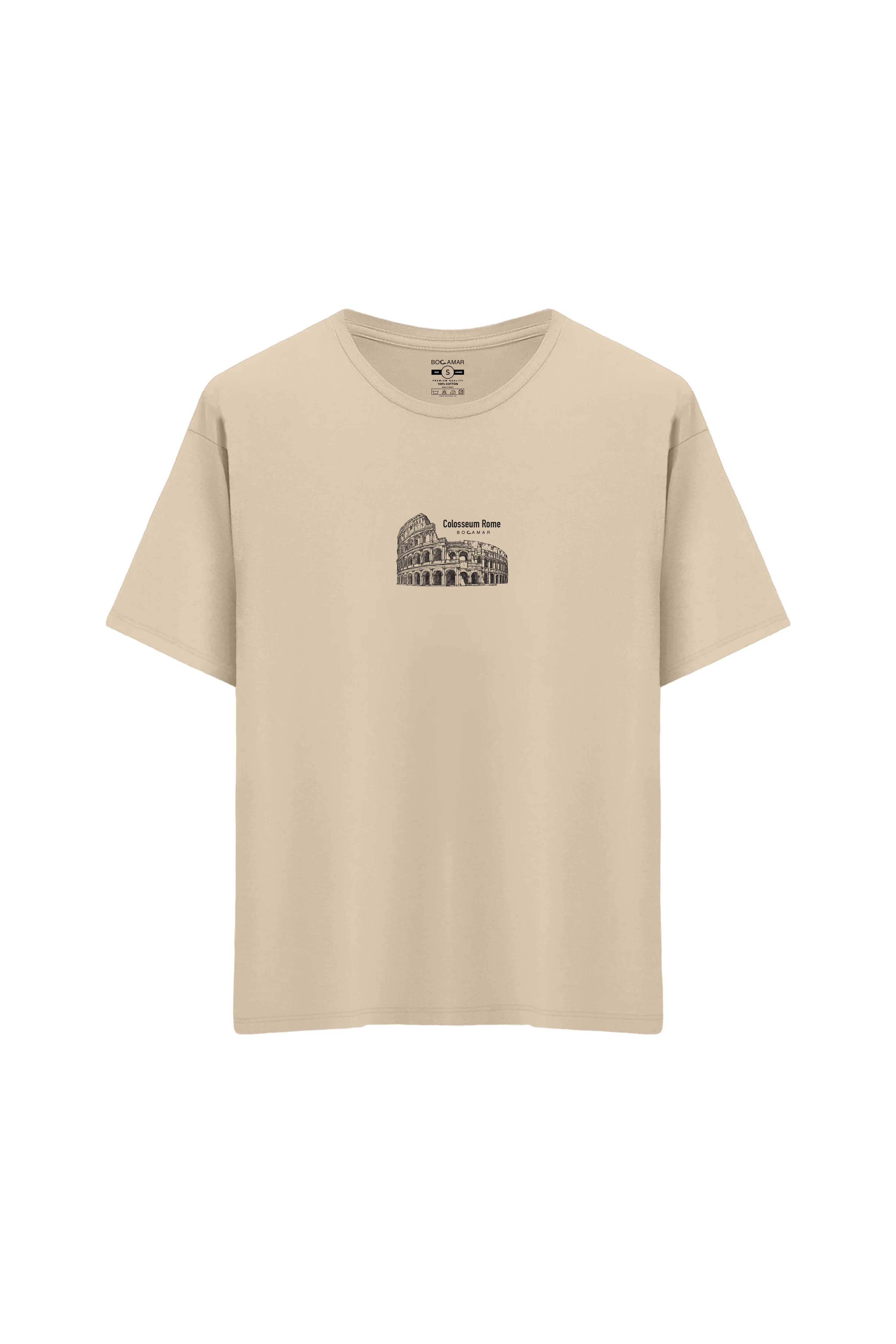 Oversize Unisex Bisiklet Yaka T-Shirt - KREM