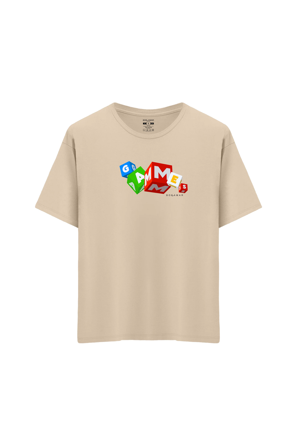 Oversize Unisex Bisiklet Yaka T-Shirt - KREM