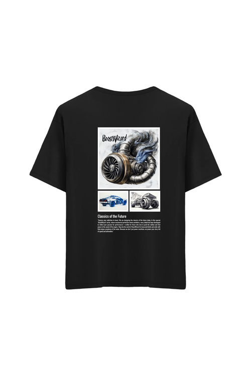 Boost Slogan Baskılı Oversize Unisex Bisiklet Yaka T-Shirt