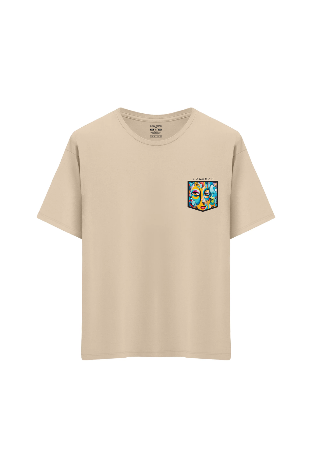 Oversize Unisex Bisiklet Yaka T-Shirt - KREM