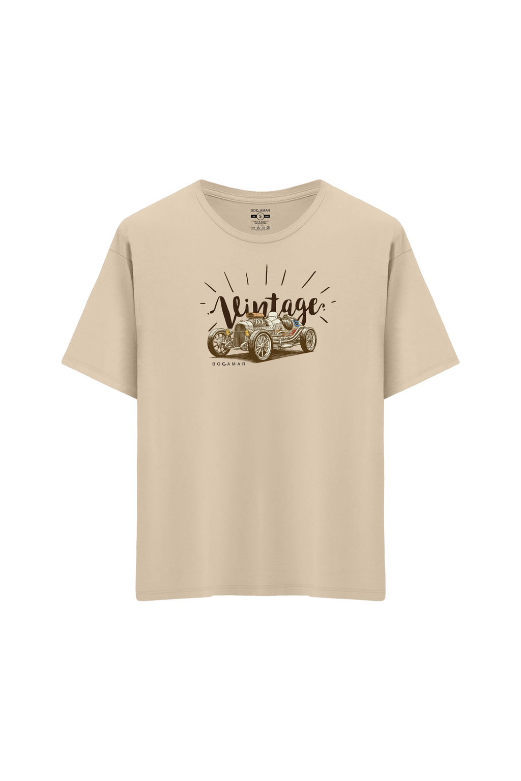 Oversize Unisex Bisiklet Yaka T-Shirt - KREM
