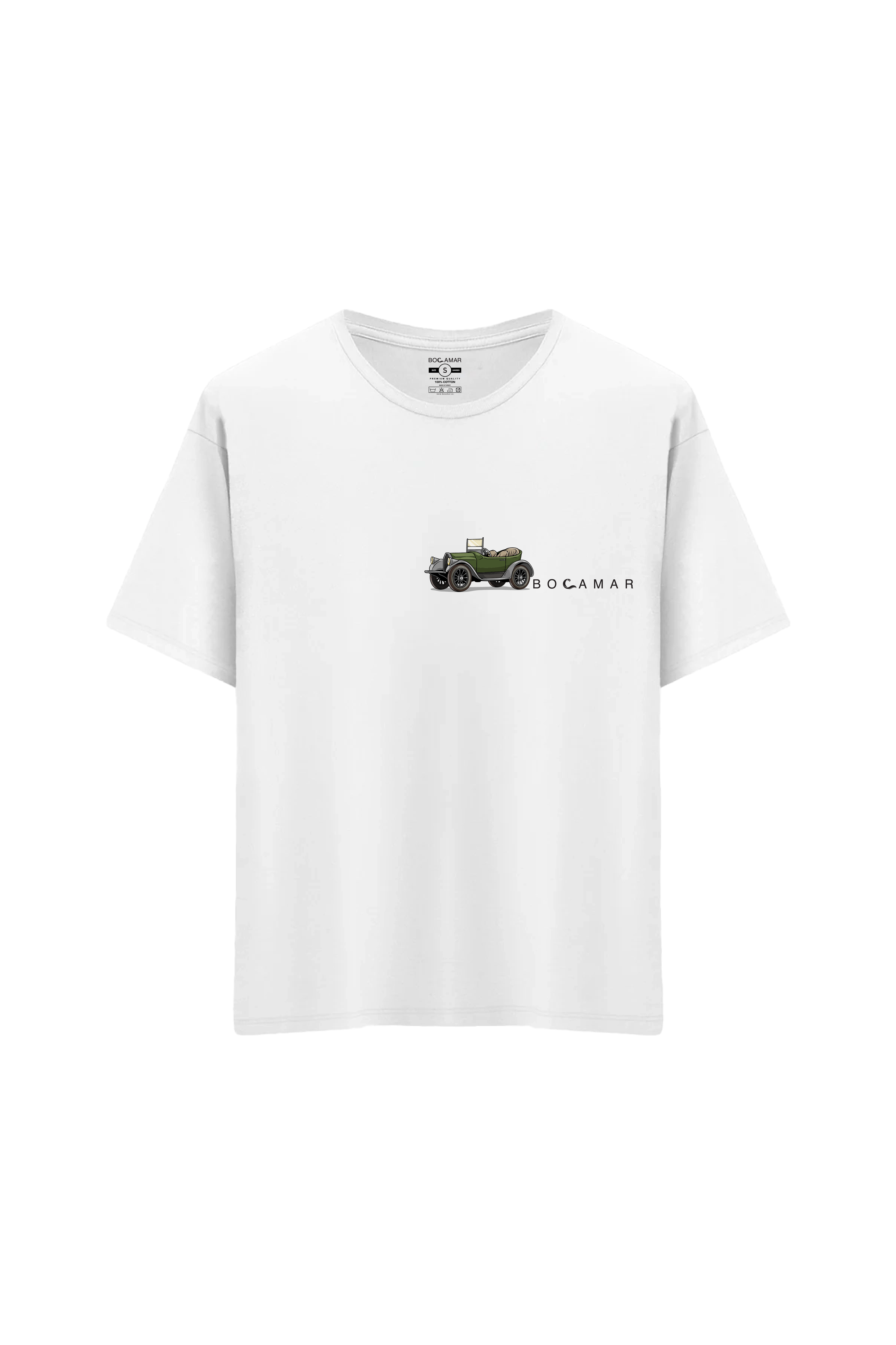 Oversize Unisex Bisiklet Yaka T-Shirt - BEYAZ
