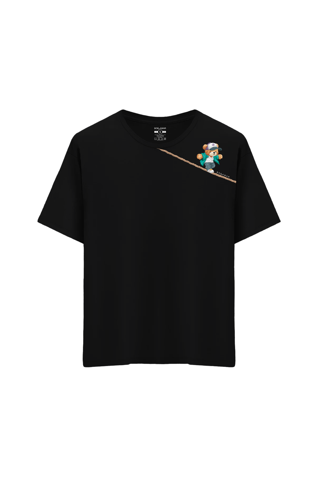 Ayı Baskılı Oversize Unisex Bisiklet Yaka T-Shirt - No.7
