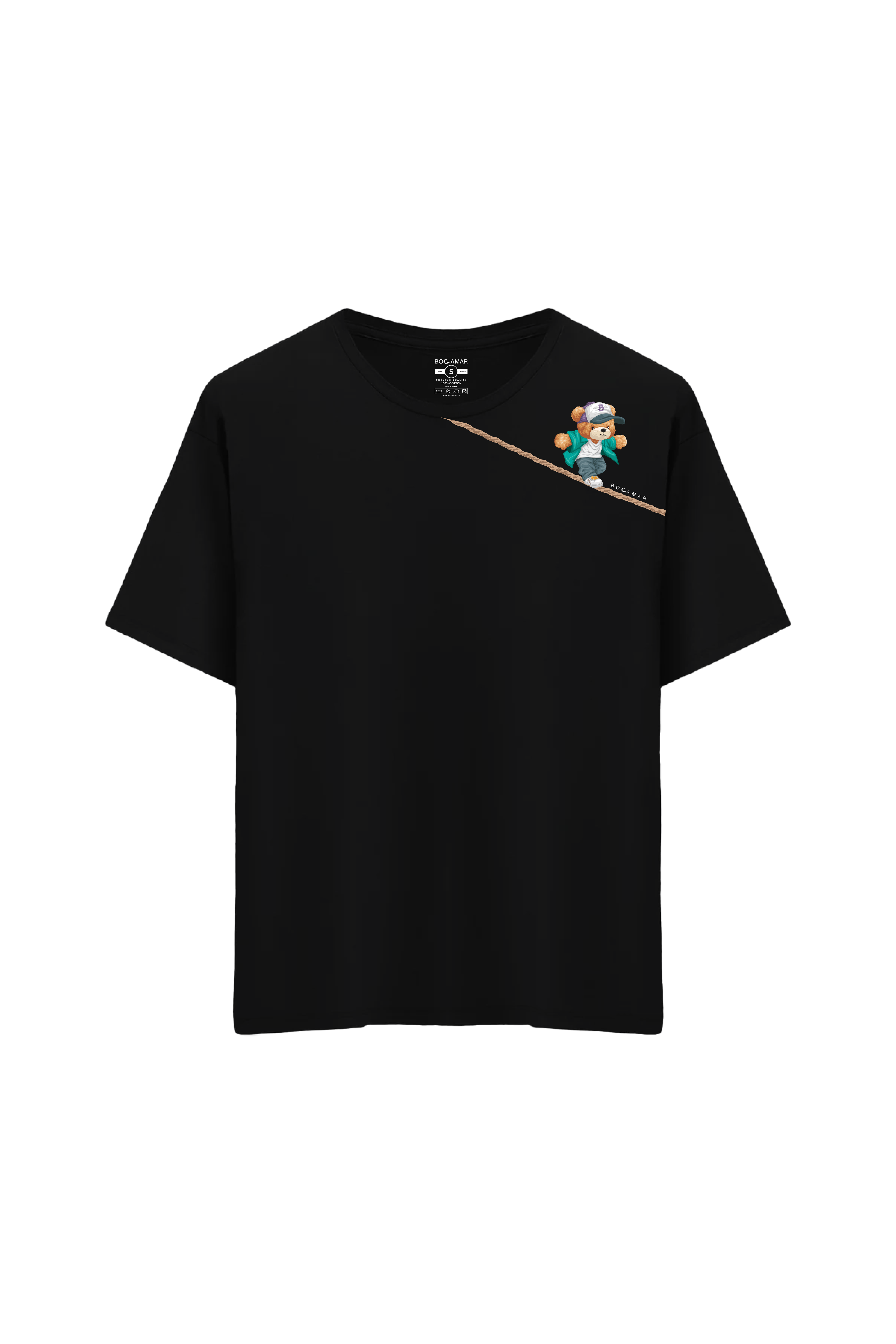Ayı Baskılı Oversize Unisex Bisiklet Yaka T-Shirt - No.7