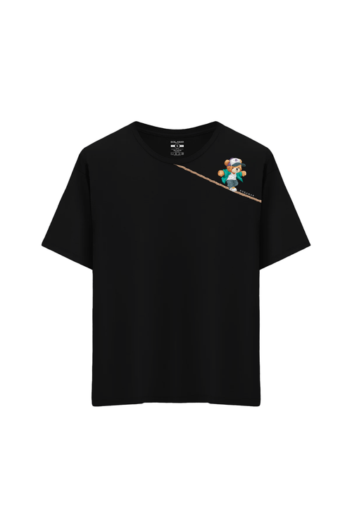 Ayı Baskılı Oversize Unisex Bisiklet Yaka T-Shirt - No.7