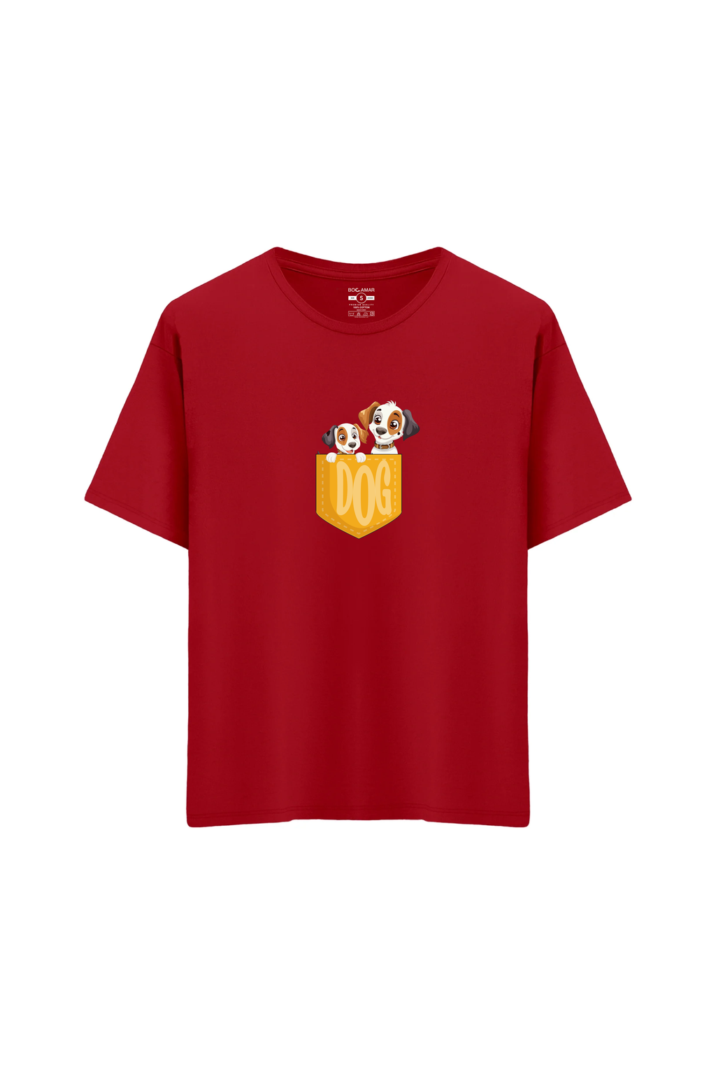 Oversize Unisex Bisiklet Yaka T-Shirt - KIRMIZI