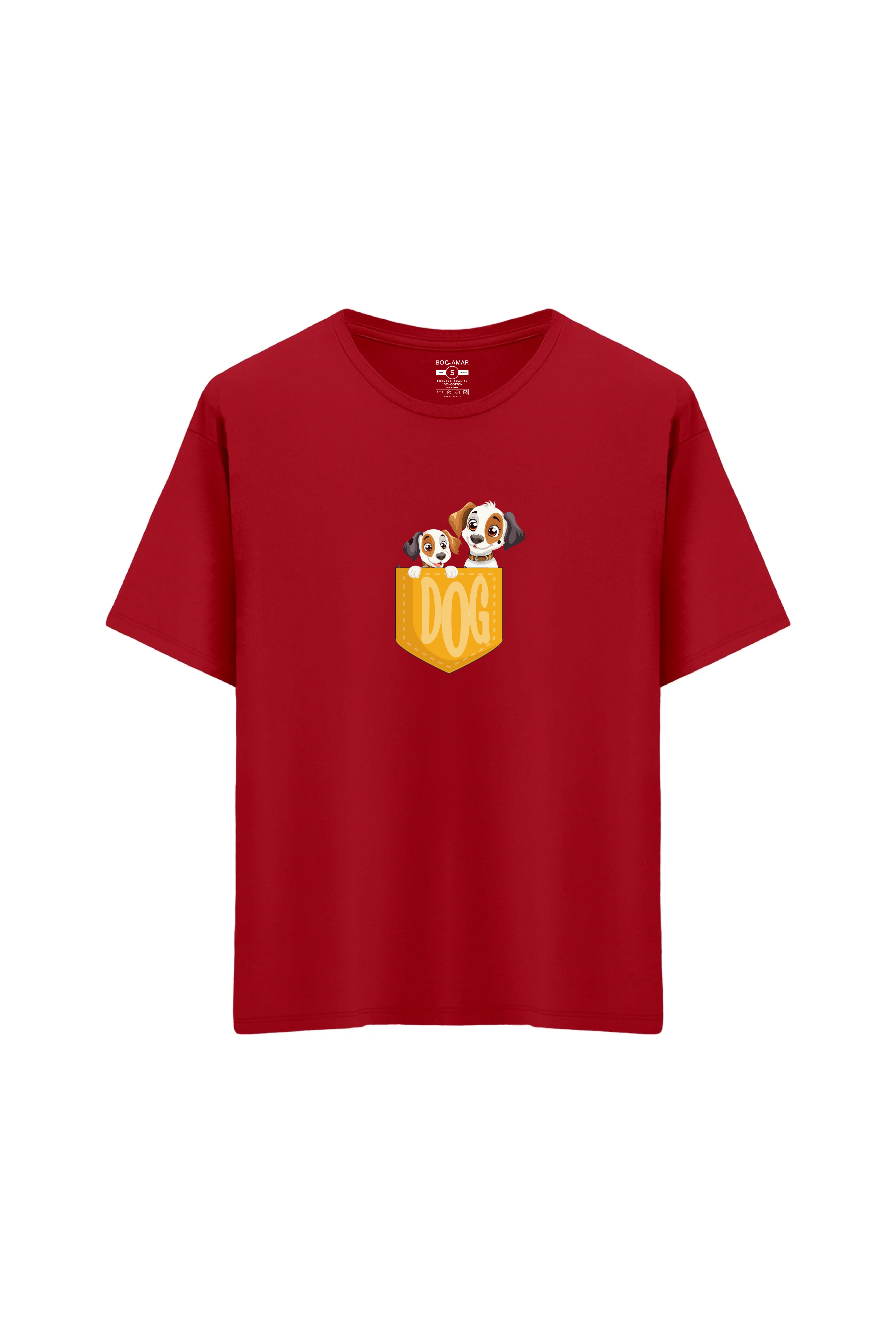 Oversize Unisex Bisiklet Yaka T-Shirt - KIRMIZI