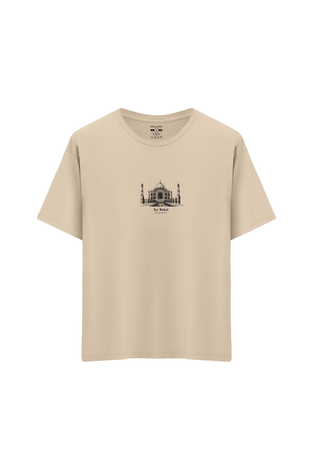 Oversize Unisex Bisiklet Yaka T-Shirt - KREM